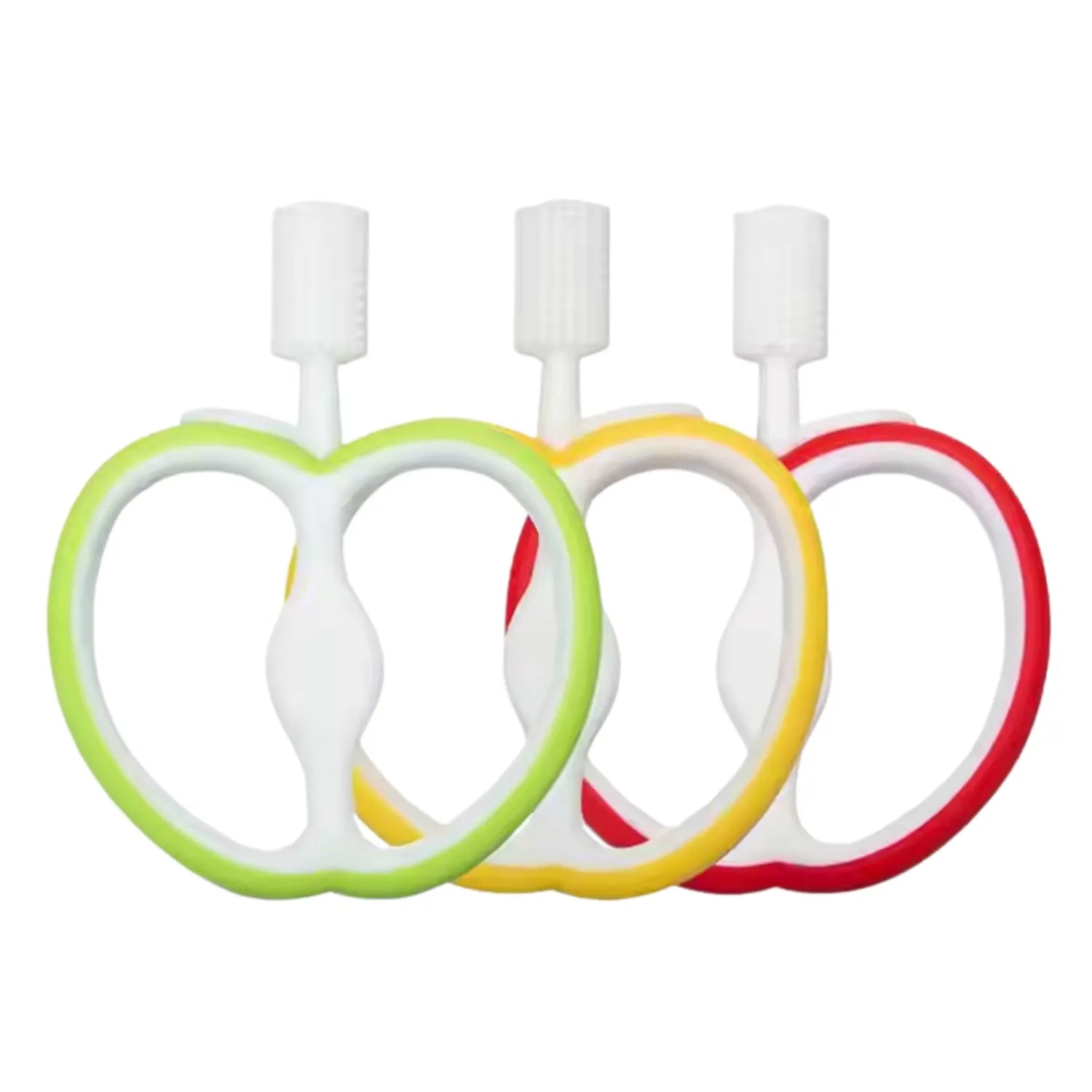 Apple baby teether toothbrush with soft silicone bristles for babies learning early brushing habits