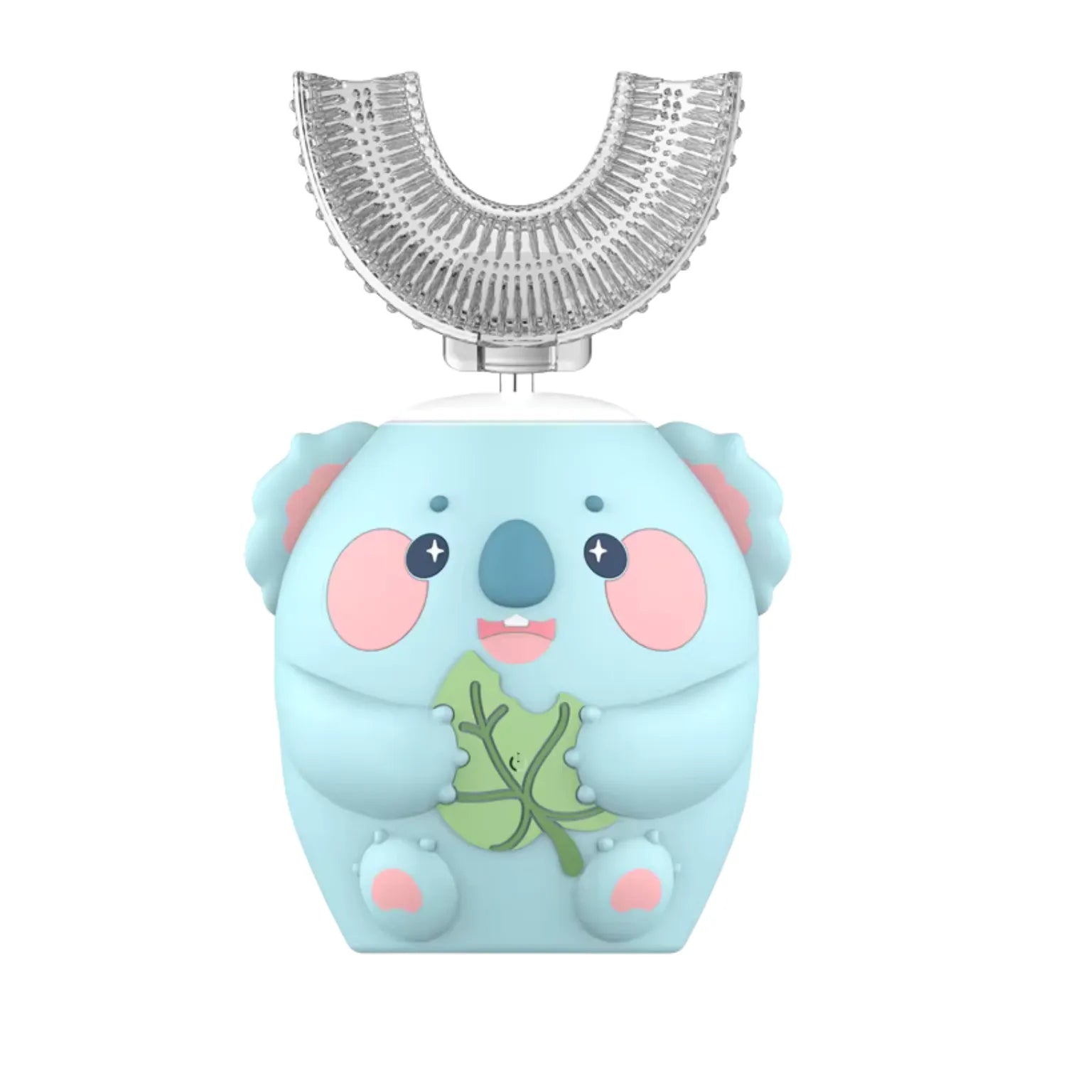 Blue koala U-shape kids electric toothbrush with soft silicone bristles for gentle brushing and daily oral care