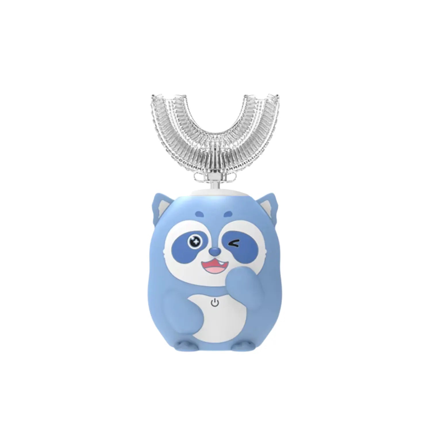 Blue raccoon U-shape kids electric toothbrush with child friendly design and gentle 360 degree cleaning support
