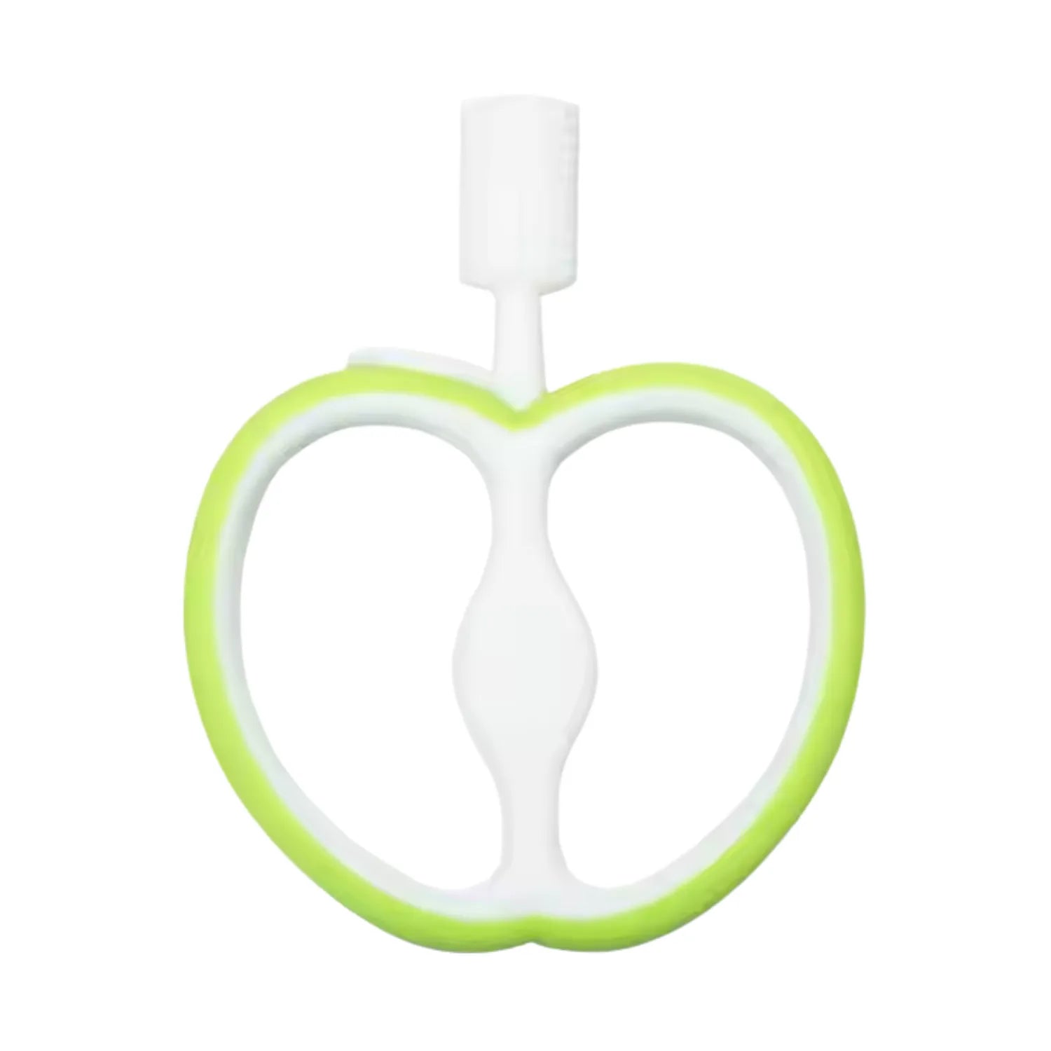 Green apple baby teether toothbrush designed for teething babies with gentle gum soothing bristles
