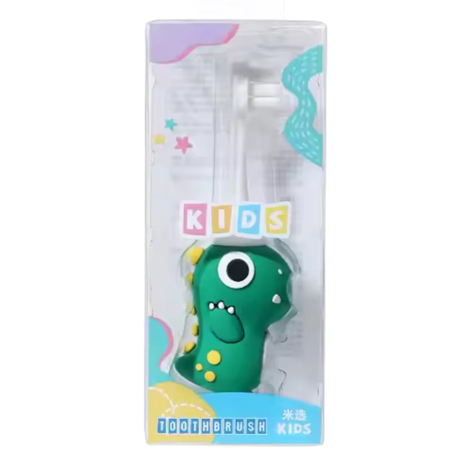 Green dinosaur kids toothbrush helping children enjoy brushing with soft bristles and easy grip handle
