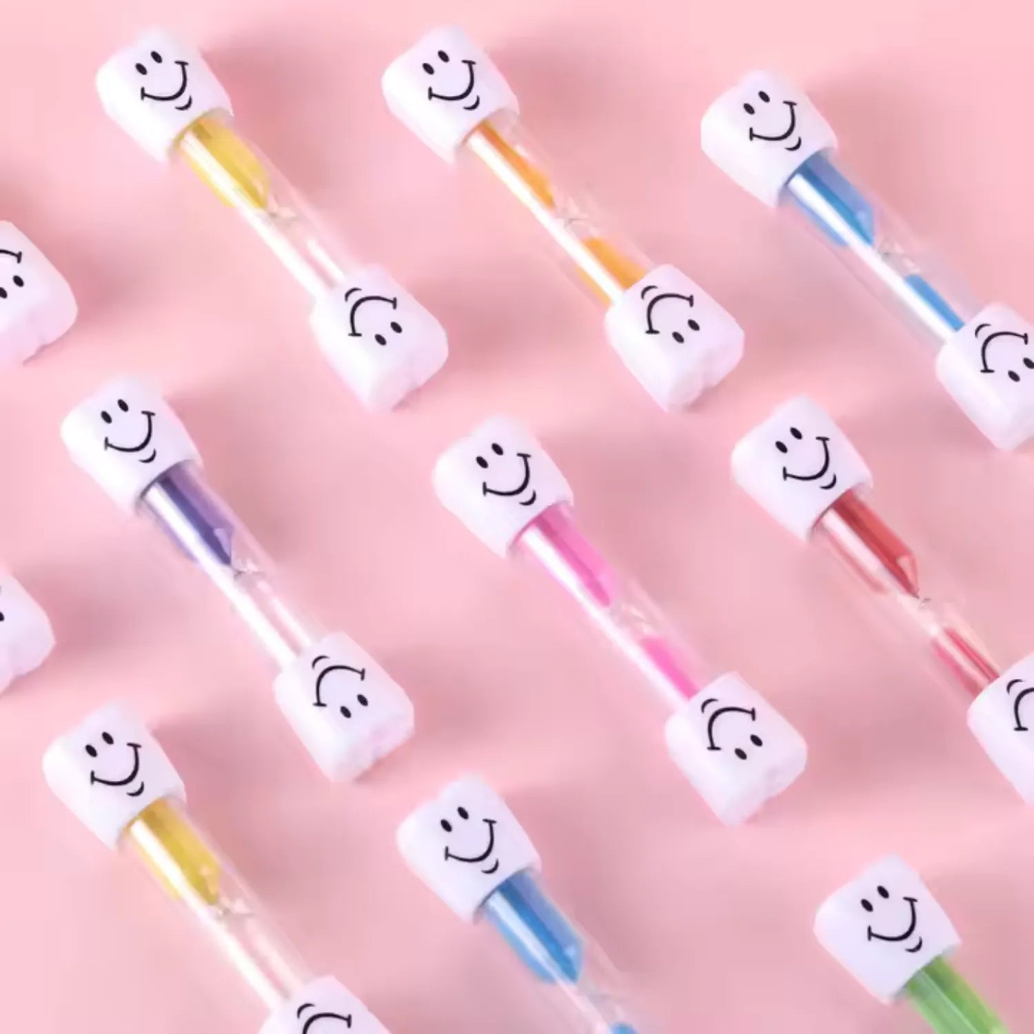 Colourful 2 minute brushing sand timers for kids available in multiple colours for fun daily brushing routines