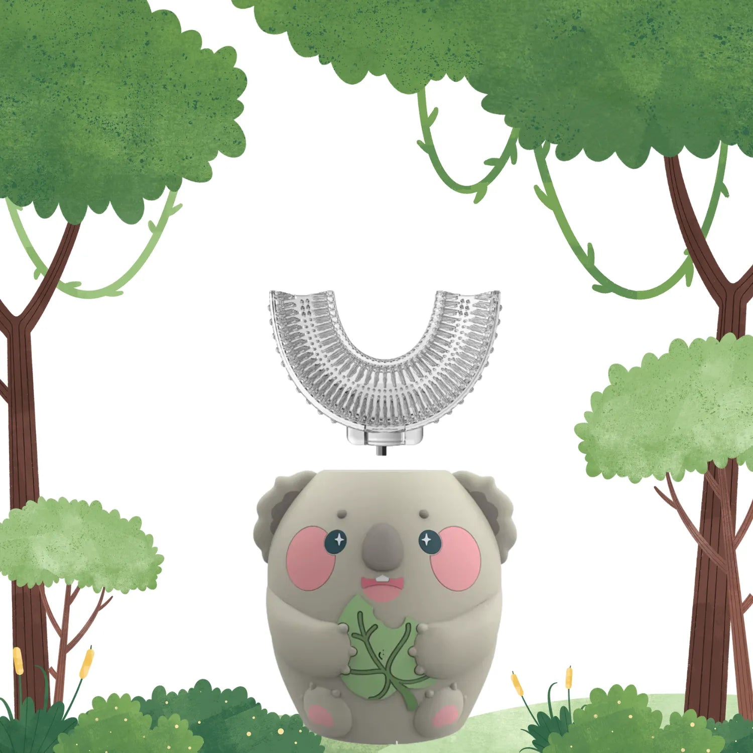 koala U-shape kids electric toothbrush showing soft silicone brush head and child friendly design