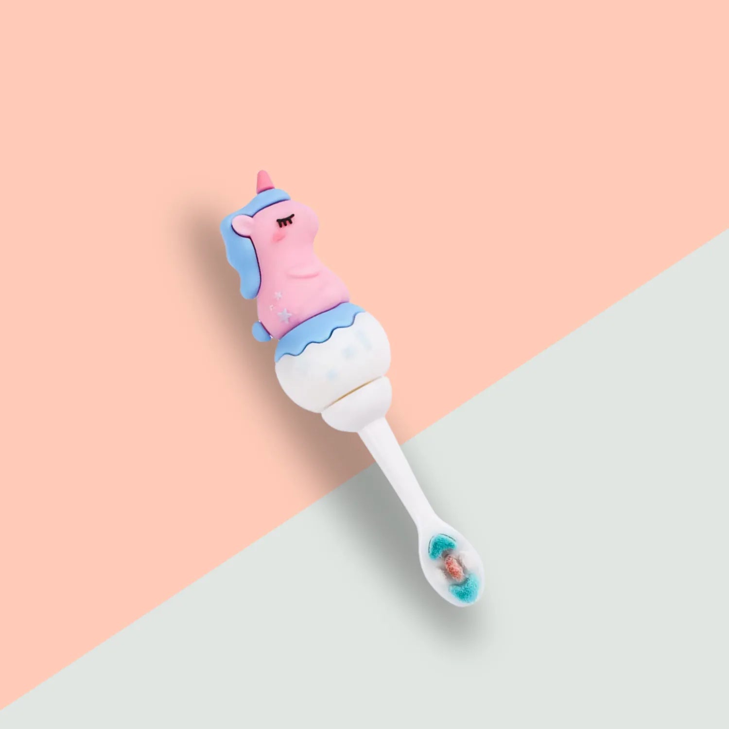 Unicorn kids toothbrush designed to encourage children to brush for the full recommended two minutes
