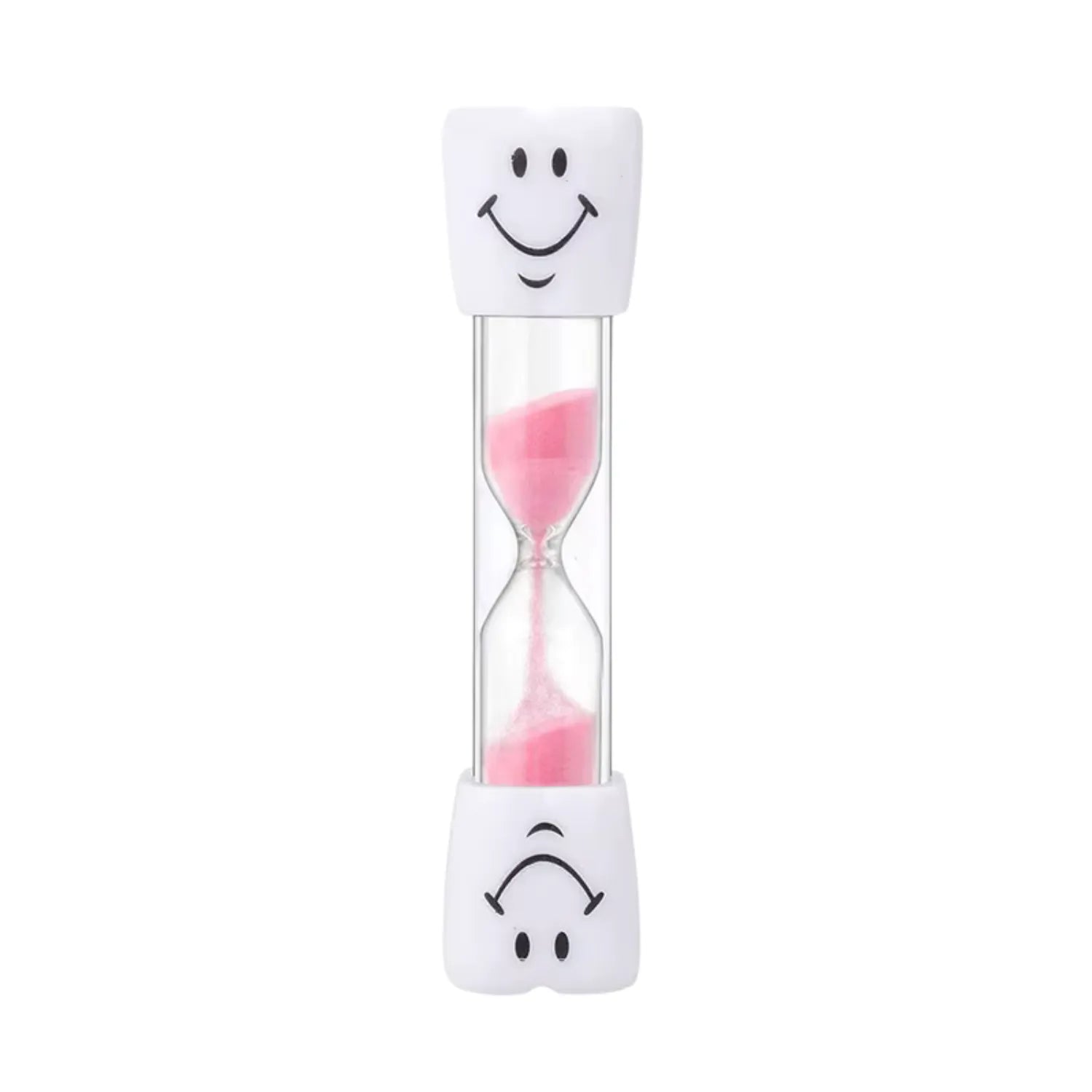 Pink 2 minute kids brushing sand timer designed to make tooth brushing fun and encourage better habits