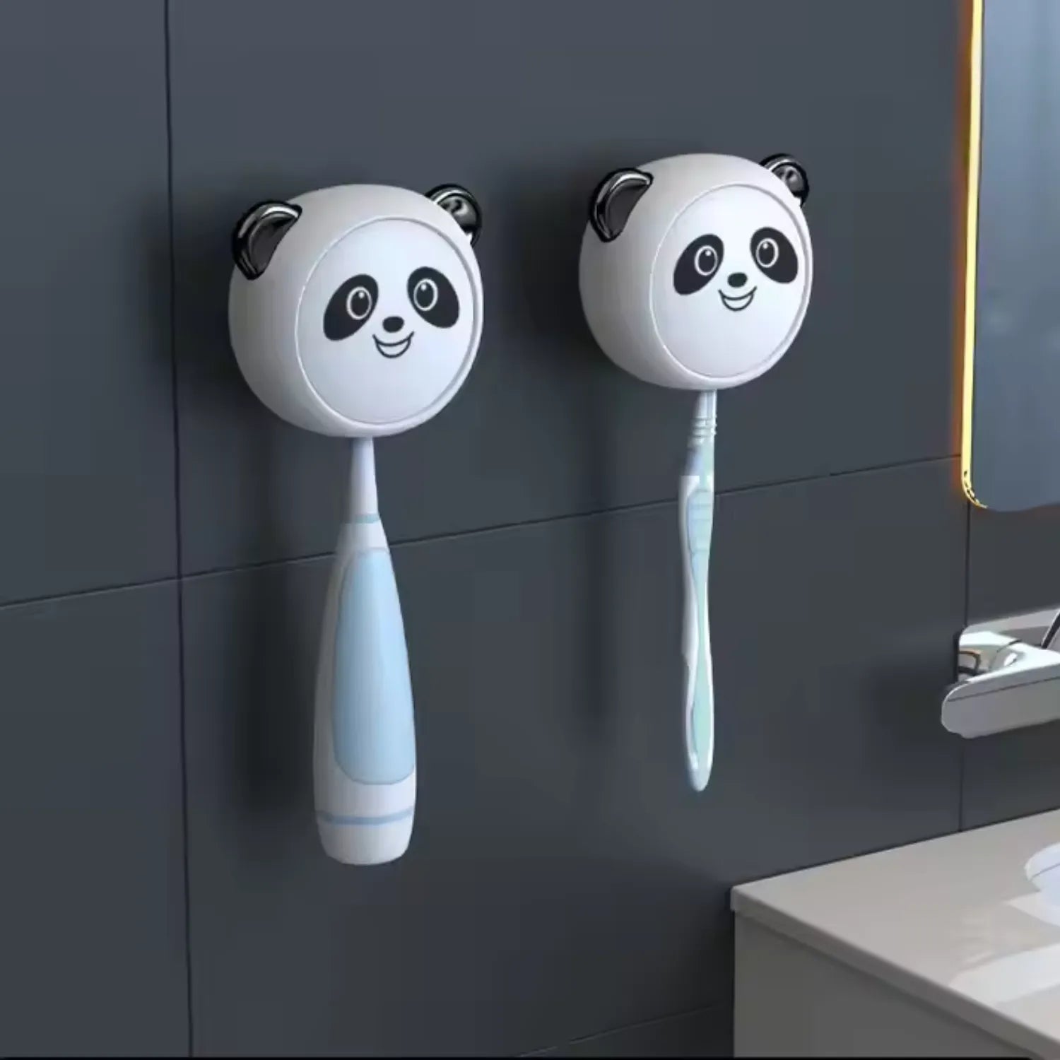 Kids UV Panda Steriliser placed in a family bathroom for daily toothbrush hygiene and oral care routine