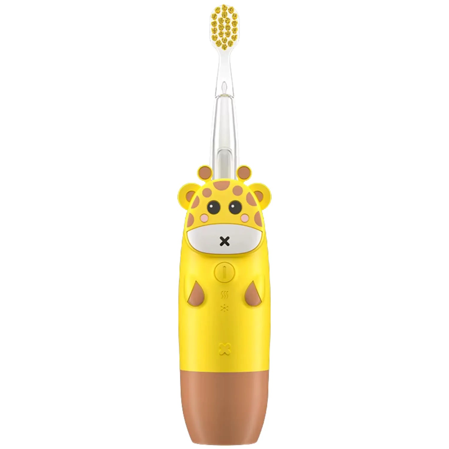 Yellow giraffe LED kids electric toothbrush with soft bristles and fun light up design for happy brushing habits