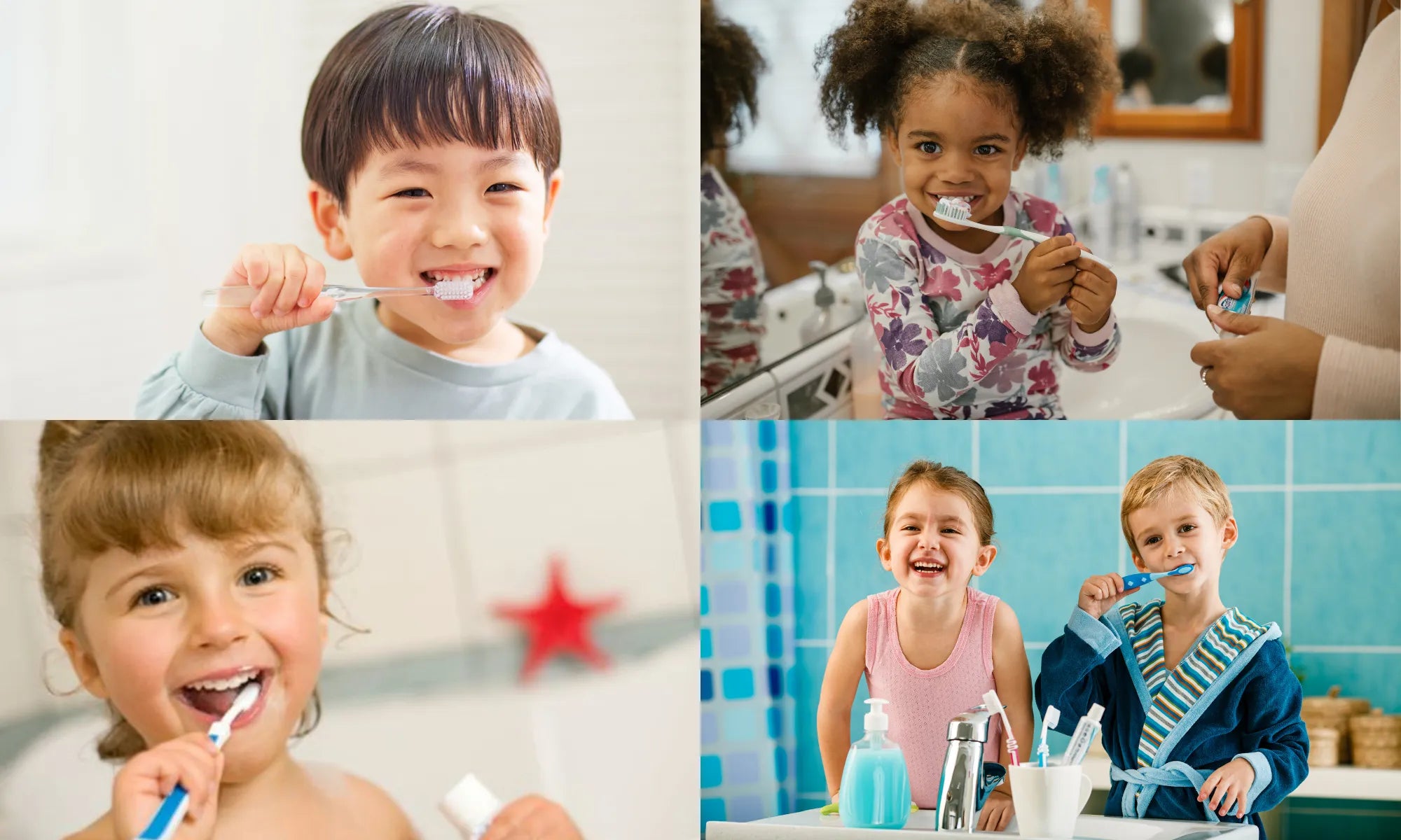 kids happily brushing teeth with big smiles easy fun children’s toothbrush routine