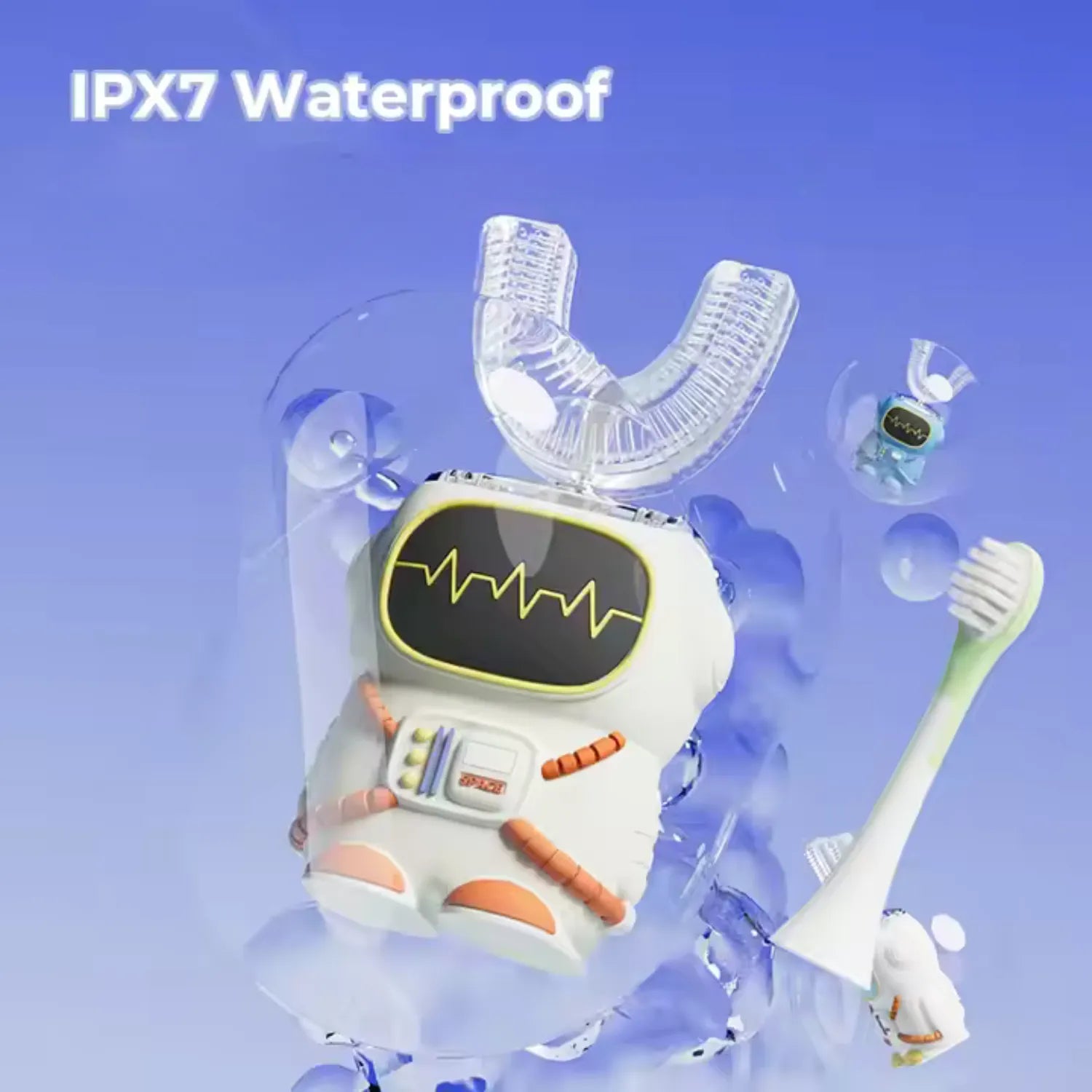 Waterproof astronaut U-shape kids electric toothbrush designed for safe bathroom use and daily brushing routines
