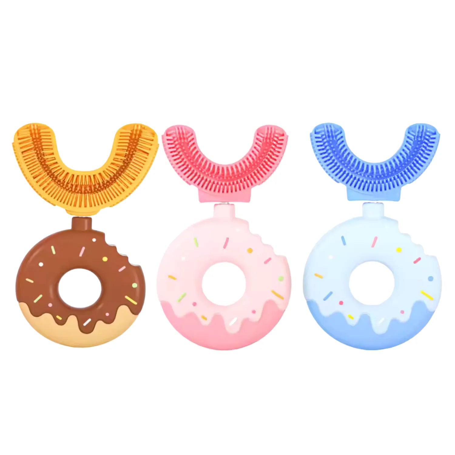 Donut U-shape kids toothbrush with soft silicone bristles for gentle 360 degree brushing and daily oral care