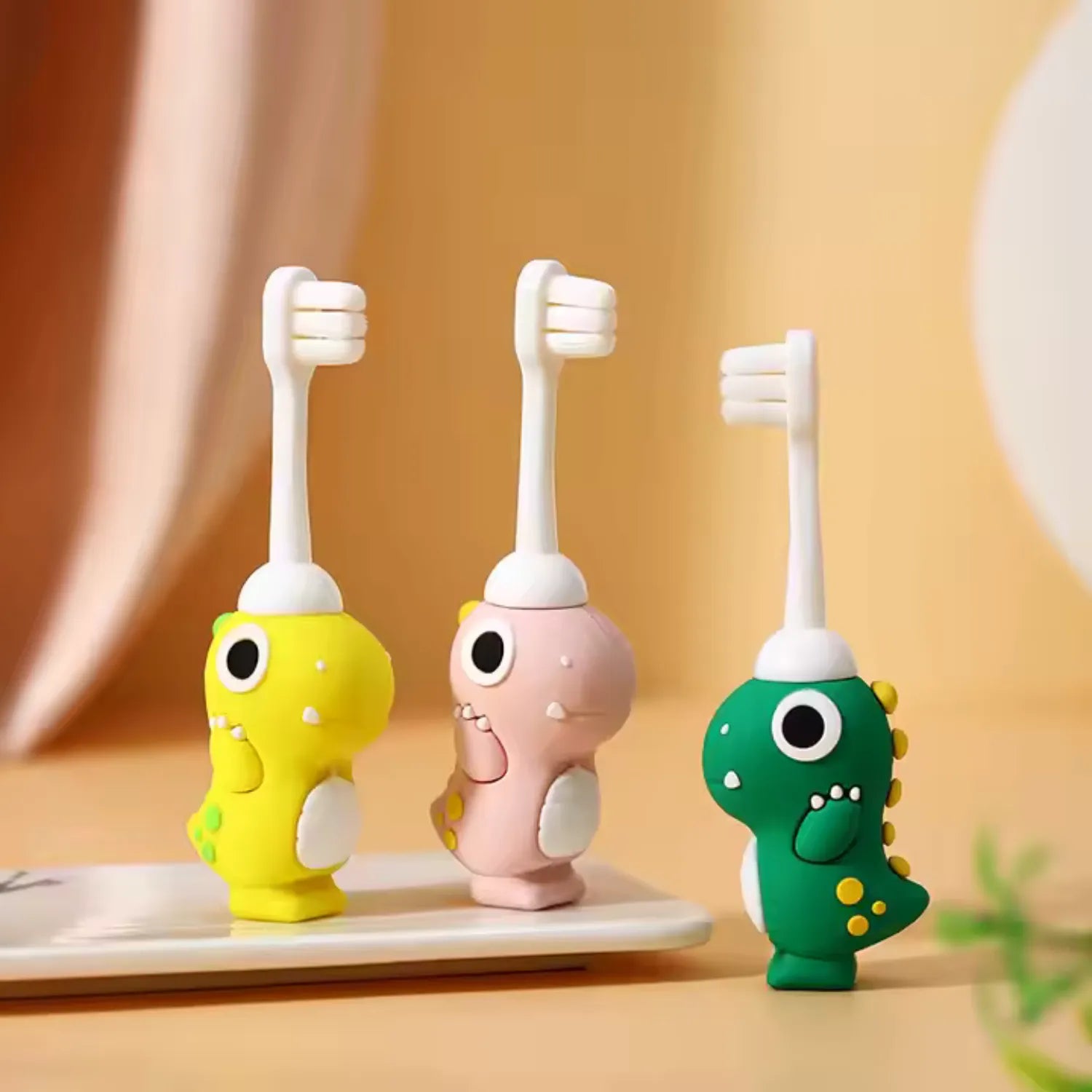 Dinosaur kids toothbrush designed to encourage children to brush for the full recommended two minutes