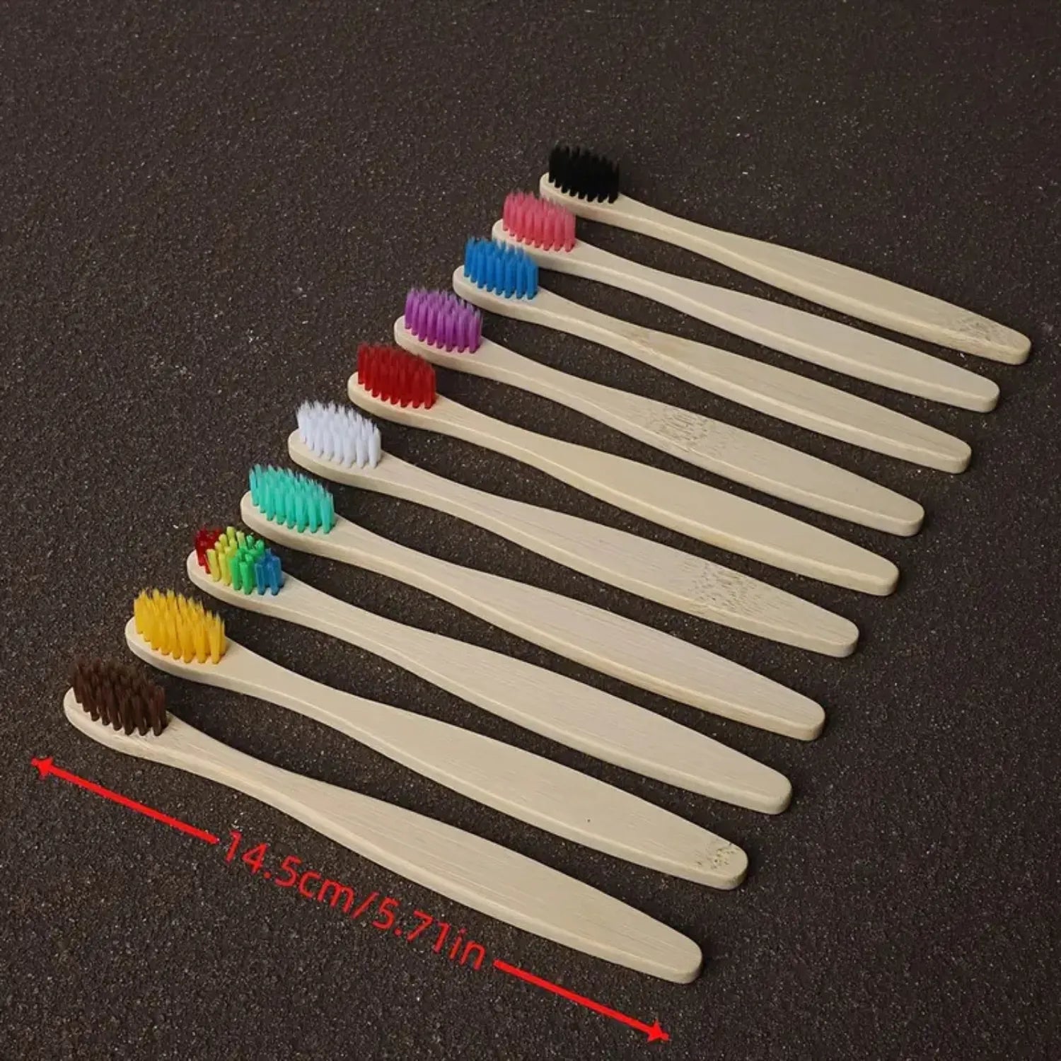 Side view of kids bamboo toothbrush with lightweight bamboo handle and gentle soft bristles for children