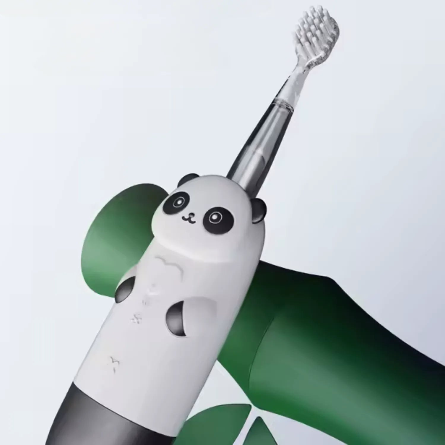 Panda LED kids electric toothbrush in fun bamboo background helping children enjoy brushing and healthy habits
