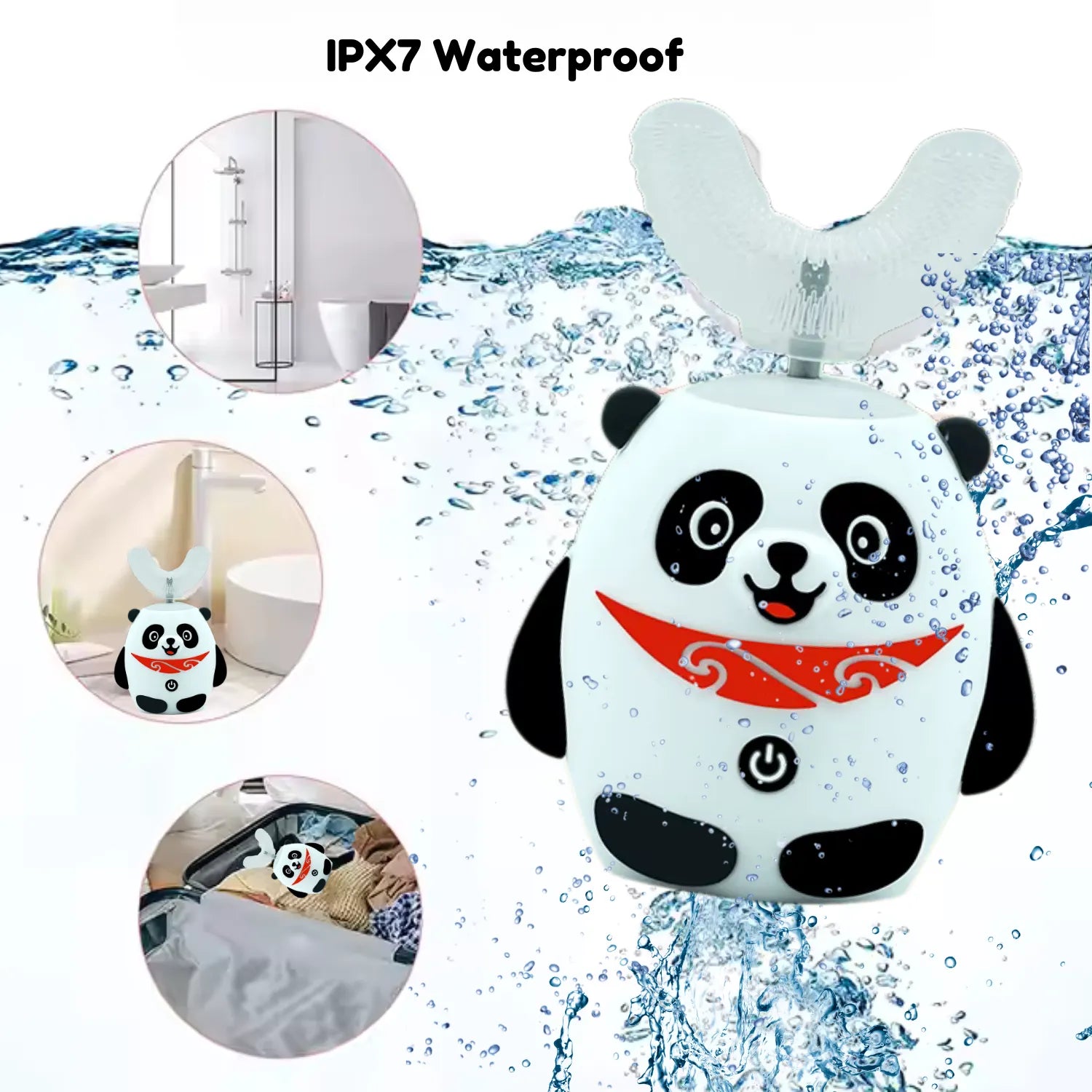 Panda U-shape kids electric toothbrush designed for toddlers with easy grip handle and gentle brushing support as well as being fully waterproof IPX7