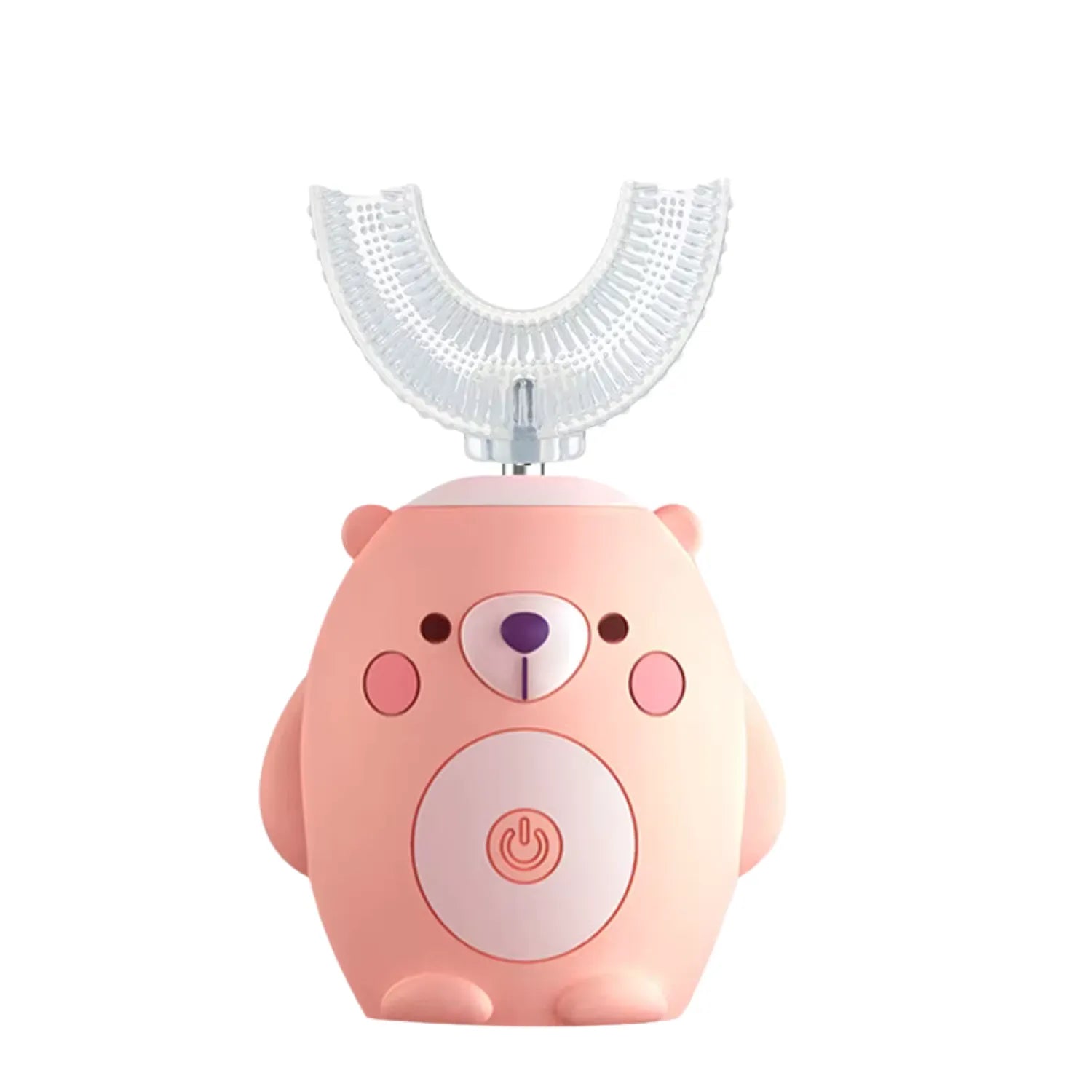 Pink bear U-shape kids electric toothbrush with soft silicone bristles for gentle brushing and daily oral care