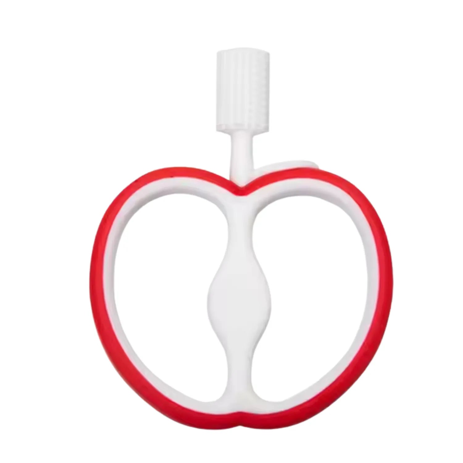 Red apple baby teether toothbrush for babies with soft silicone bristles and easy grip handle